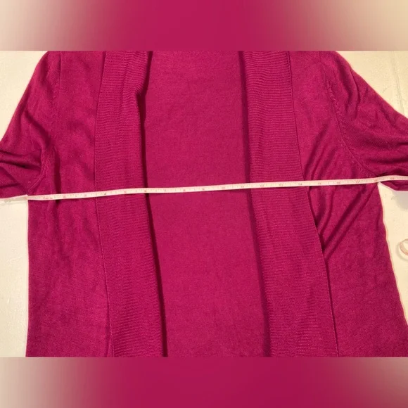 Dress Barn Purple Fuchsia Sweater Jacket Cardigan Peplum Woman’s Large Ruched - Picture 4 of 8